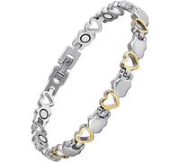 WELMAG - Pulsera de acero inoxidable puro para hombre con imanes integrados para aliviar el dolor de artritis. Pulsera magnética para mujer con diseño de corazón