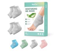 Welnove Calcetines hidratantes para el talón, 3 pares, extracto de aloe vera, forro de gel infundido para pies secos, tratamiento de reparación de talón agrietado, calcetines de algodón para mujeres y