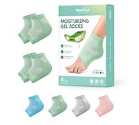 Welnove Calcetines hidratantes para el talón, 4 pares, extracto de aloe vera, forro de gel infundido para pies secos, tratamiento de reparación de talón agrietado, calcetines de algodón para mujeres y