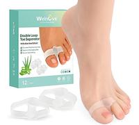 Welnove Pack de 12 correctores de juanetes, separadores de dedos con 2 lazos, espacio para dedos grandes apto para juanetes y dedos solapados (Transparente（Extracto de Aloe）)