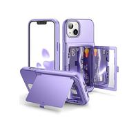 WeLoveCase Funda Tipo Cartera para iPhone 13 con Soporte para Tarjetas de crédito y Espejo Oculto, Tres Capas a Prueba de Golpes, Funda Protectora para iPhone 13-6.1 Pulgadas, Color Morado Claro