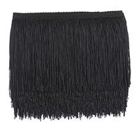 WELROG 10 Yards Longitud 15 cm/5.9 in Ancho borla sedoso Flecos corte Franse Borte Disfraz borla recorta para bricolaje Latin Macrame Samba Dress Stage Ropa Accesorios (Negro)