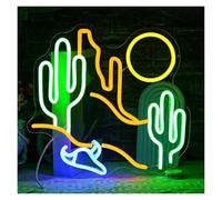 WELSAA Luces de neón Cactus Del Desierto, Letrero De Neón Decoración Luz LED Solar Cactus Para El Hogar Dormitorio Sala De Estar Hotel Alimentado Por USB, 35cm×33cm