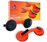Welsberg 2x Ventosas Dobles, Ventosa Mango con Capacidad de Elevación de 100kg, Elevador de Vidrio, Cristales, Azulejos y Espejos, Vacío de Doble Potencia Elevación, naranja