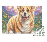Welsh Corgi Puzzles 1000 Pieza para Adultos Corgi en Flores Puzzles Desafiantes for The Whole para Mujeres, Regalos para Hombres Cartón 100% Reciclado Decoración del Hogar 52x38cm/1000pcs