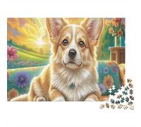Welsh Corgi Puzzles 1000 Piezas para Adultos Corgi en el jardín Puzzle Juego for The Whole para Mujeres, Regalos para Hombres Cartón 100% Reciclado Decoración del Hogar 52x38cm/1000pcs