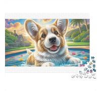 Welsh Corgi - Rompecabezas de 1000 Piezas para Adultos y niños, diseño de Corgi galés Alegre y Colorido Junto a un Arroyo, Ideal para un día lluvioso, 38 x 26 cm (1000 Piezas)