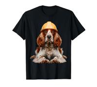 Welsh Springer Spaniel Dog Yellow Hard Hat Casco de Trabajador Papá Camiseta gráfica económica, Hombre, Negro, XL