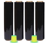 WELSTIK Film Negro para Embalar, 40 cm x 250 m, Con Mango de Plástico, para Embalaje de Palés, Transporte, Estabilidad y Protección, (Negro, 4 Rollos)