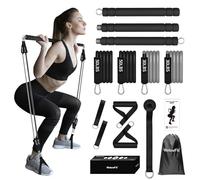 WeluvFit Kit de Barra de Pilates con Bandas de Resistencia, Equipo portátil de Ejercicio para Mujeres y Hombres, Gimnasio en casa, Entrenamiento de 3 Secciones, Sentadillas, Yoga, Pilates, Kit para