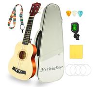WelWinforee - Ukelele soprano 21 - Kit para principiantes para niños, completo con bolsa de concierto, correa, afinador, cuerdas, púas, tela, ideal para conciertos, músicos zurdos - Ukelele perfecto
