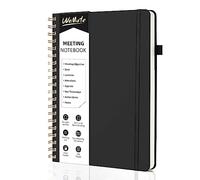 WEMATE Cuaderno de reuniones simplificado para trabajar con elementos de acción, 200 páginas, cuaderno de notas de reuniones de tapa dura de cuero PU para el trabajo, B5 (10" × 7") Negro