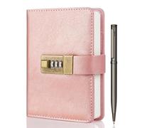 WEMATE Diario A6 con cerradura, diario vintage de piel sintética con 240 páginas, bolígrafo y caja de regalo, perfecto para hombres y mujeres, 4.3 x 6.2 pulgadas, oro rosa