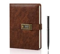 WEMATE Diario con Candado, A5, de Piel Sintética, 240 Páginas, con Candado, Estilo Vintage, con Protección por Contraseña, con Bolígrafo y Caja de Regalo 8,6 x 5,8 Pulgadas