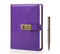 WEMATE Diario con Candado, A5, de Piel Sintética, 240 Páginas, con Candado, Estilo Vintage, con Protección por Contraseña, con Bolígrafo y Caja de Regalo 8,6 x 5,8 Pulgadas