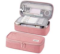 WEMATE Estuches Escolares 3 Compartimentos, Estuche Pequeño,Estojo Escolar, Estuche para Rotuladores,Portable Lapicero para Niña, Niños, Estudiantes Rosa