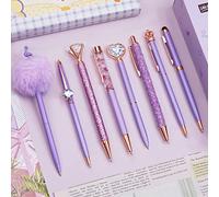 WEMATE Juego de bolígrafo 8pzs púrpura Juego de bolígrafo negro y azul Bling púrpura biros Crystal Metal Diamond Bolígrafo Journal Bling biros Regalo Señoras Boda Oficina