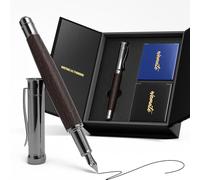 WEMATE Juego de pluma estilográfica, punta fina con 20 cartuchos de tinta de 2,6 mm (10 negros y 10 azules), 1 convertidor de tinta, bonito bolígrafo de lujo para hombres, mujeres, pluma estilográfica