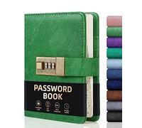 WEMATE Libro de contraseñas con cerradura, libro de contraseñas con pestañas alfabéticas más de 600 espacio de contraseñas, guardador de contraseñas para computadoras y sitios web de, verde hierba
