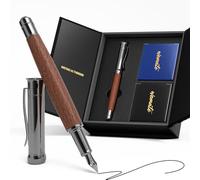 WEMATE Pluma estilográfica de madera con mango ergonómico, punta fina, 20 cartuchos de tinta (10 negros y 10 azules), convertidor de recarga de tintas, diario, caligrafía, regalo de oficina para