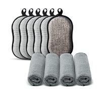 Wemk Juego de Esponjas para Fregar - 6 Piezas de Esponjas para Platos y 4 Piezas Paños Microfibra, Esponja de Microfibra Que No Raya, Esponja de Limpieza para Platos de Doble Cara, Reutilizables