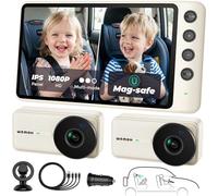 WEMOH #1 Cámara Doble Magnética para Coche para 2 Bebés con Monitor IPS de 5" 1080P, Visión Nocturna Automática y Montaje Magnético, Modos de Zoom/Espejo/División, Alimentación USB, Configuración en 5