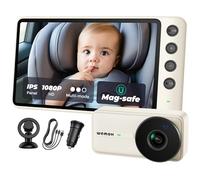 WEMOH Cámara Magnética para Bebé en Coche, Pantalla con Soporte Magnético IPS de 5'' 1080P HD, Visión Nocturna Automática, Rotación de 360° con Modo División y Zoom, Cámara de Asiento de Coche