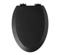 Wemune - Asiento de inodoro en forma de V de 36 x 45 cm, cierre suave, asiento de inodoro negro de liberación rápida para una fácil limpieza, asiento para cuenco de baño con bisagras ajustables