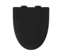 Wemune - Asiento de inodoro en forma de V de 37,5 x 45 cm, cierre suave, asiento de inodoro negro de liberación rápida para una fácil limpieza, asiento para cuenco de baño con bisagras ajustables