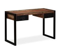 WEMYUFURN Escritorio de estilo industrial con 2 cajones de madera maciza recuperada, mesa de oficina de diseño vintage, 120 x 50 x 76 cm, versátil como aparador o mesa de consola