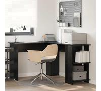 WEMYUFURN Escritorio esquinero de 140 x 113,5 x 75 cm en aspecto de roble negro con estantes, moderno escritorio de madera para oficina en casa, diseño que ahorra espacio con superficie de trabajo