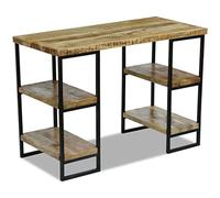 WEMYUFURN Escritorio industrial de madera maciza de mango, 110 x 50 x 76 cm, con estructura de acero resistente y dos compartimentos a cada lado, ideal como mesa de ordenador o mesa de lectura para tu