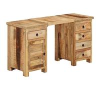 WEMYUFURN Escritorio vintage de madera maciza de mango 140 x 50 x 77 cm con tablero extraíble, 5 cajones y 1 armario, escritorio de madera estable en estilo retro, versátil como dos