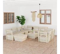 WEMYUFURN Juego de 10 paletas de jardín de madera de abeto impregnada, conjunto de asientos para exteriores, muebles de jardín, resistente a la intemperie, cómodo, para terraza, jardín y balcón