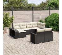WEMYUFURN Juego de 10 sofás de jardín con cojines de poliratán negro, juego de sofá de jardín modular con espacio de almacenamiento y bolsa impermeable, fundas extraíbles y lavables para cojines de