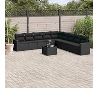 WEMYUFURN Juego de 10 sofás de jardín con cojines, muebles de jardín de ratán sintético negro, mesa de cristal templado, diseño modular con espacio de almacenamiento y bolsa impermeable