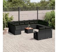 WEMYUFURN Juego de 13 sofás de ratán sintético con cojines, sofá de jardín con mesa auxiliar, diseño modular, estantes plegables con muelles de gas, mesa de madera de acacia, extraíble