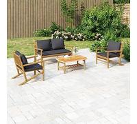 WEMYUFURN Juego de 4 sillas de jardín con cojines de bambú gris oscuro, juego de muebles de jardín, resistente a la intemperie, cómodo, para terraza, jardín y balcón