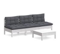 WEMYUFURN Juego de 4 sillas de jardín con cojines de madera de pino, color antracita, juego de muebles de jardín, resistente a la intemperie, cómodo, para terraza, jardín y balcón