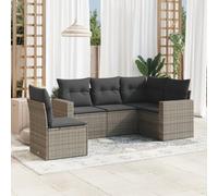WEMYUFURN Juego de 5 sofás de ratán gris con cojines, sofá de jardín modular con compartimento de almacenamiento y bolsa impermeable, fundas extraíbles y lavables para una cómoda experiencia de