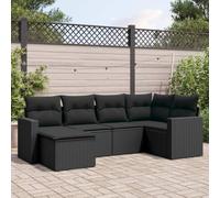 WEMYUFURN Juego de 6 sofás de jardín de ratán sintético negro con cojines, muebles de jardín modulares con compartimento de almacenamiento y bolsa impermeable, fundas extraíbles y lavables para mayor