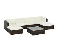 WEMYUFURN Juego de 7 muebles de jardín con cojines de poliratán marrón, conjunto de asientos para exteriores, juego de sofás de jardín, resistente a la intemperie, cómodo, para terraza, jardín y