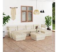 WEMYUFURN Juego de 7 paletas de jardín de madera de abeto impregnada, conjunto de asientos para exteriores, muebles de jardín, resistente a la intemperie, cómodo, para terraza, jardín y balcón
