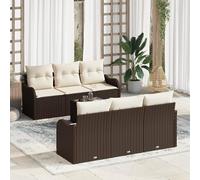 WEMYUFURN Juego de 7 sofás de jardín de polirratán marrón con cojines de color crema para patio y balcón, muebles modulares para exteriores con resistencia a los rayos UV, resistente a la intemperie y