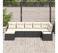 WEMYUFURN Juego de 7 sofás modulares para exteriores, color negro y crema, de ratán tejido a mano, con cojines resistentes a la intemperie y patas ajustables para terraza, balcón, jardín