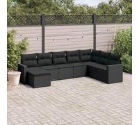 WEMYUFURN Juego de 8 sofás de jardín con cojines de ratán sintético negro, conjunto de asientos modulares con espacio de almacenamiento bajo el asiento y bolsa impermeable, extraíble y lavable