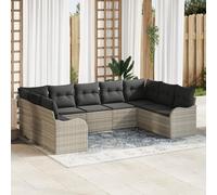 WEMYUFURN Juego de 9 sofás modulares para jardín, color gris claro, con cojín, diseño flexible de conversión para terraza, balcón, resistente a la intemperie, trenzado a mano