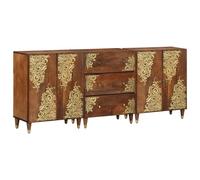 WEMYUFURN Juego de muebles de baño de madera maciza de mango con incrustaciones florales - 4 puertas, 3 cajones, gran espacio de almacenamiento para baño, salón y comedor