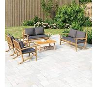 WEMYUFURN Juego de muebles de jardín de 5 piezas con cojines de bambú gris oscuro, juego de muebles de jardín, resistente a la intemperie, cómodo, para terraza, jardín y balcón