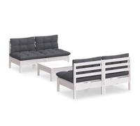 WEMYUFURN Juego de muebles de jardín de 5 piezas con cojines de madera de pino, muebles de jardín, resistentes a la intemperie, cómodos, para terraza, jardín y balcón